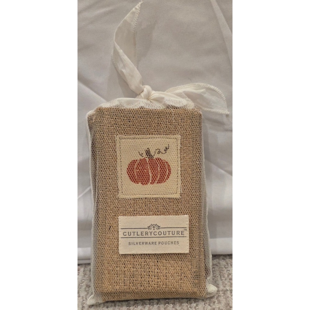 Cutlery Couture Silverware Pouches Burlap Pumpkin 8 Piece Set Thanksgiving Decor